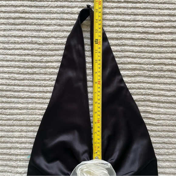 12th Tribe Pia Satin Rosette Full Length Halter Dress Black White Cream - Picture 12 of 15